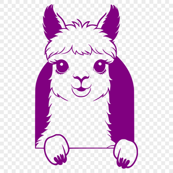 Close-up of a curious alpaca peeking out from behind a fence, created as a vector graphic.