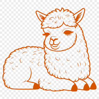 An illustration of a South American camelid animal with soft fur and a gentle expression.