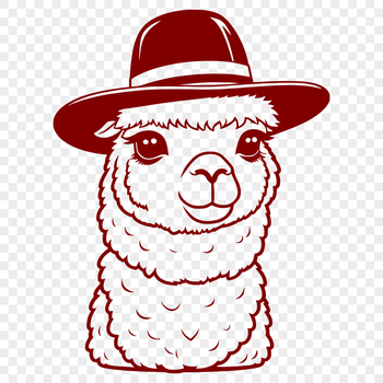 An illustration of a standing alpaca wearing a hat.