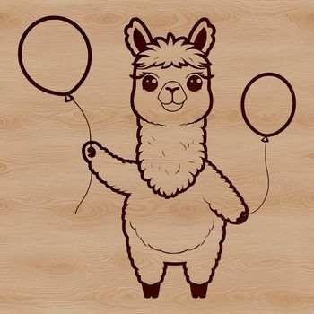 An illustration of a happy alpaca standing in a green meadow, suitable for use as clip art.