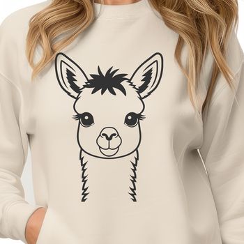 A realistic illustration of a South American camelid animal with long neck and legs.