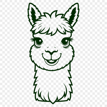 A digital illustration of a standing alpaca with soft fur and gentle eyes.
