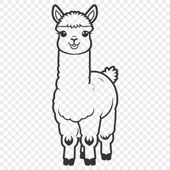 An illustration of a standing alpaca with its fur fluffed out.