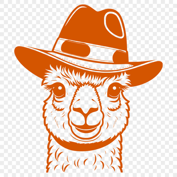 An illustration of a friendly alpaca wearing a hat, suitable for crafting projects.