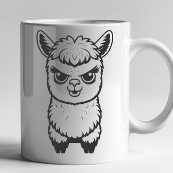 A digital illustration of a standing alpaca with a calm expression.