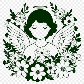 A vector graphic design featuring an angel with a gentle expression and flowing wings.
