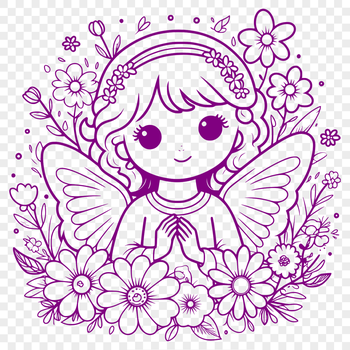 A design featuring a traditional-style angel with floral patterns in the background.