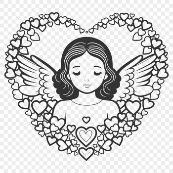SVG illustration of a winged angel with a heart symbol, ideal for vector art and clip art designs.