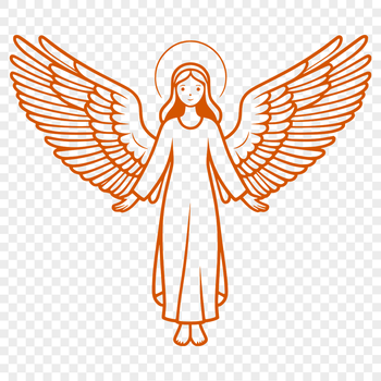 A detailed illustration of a winged angel with a gentle expression, designed as vector art.