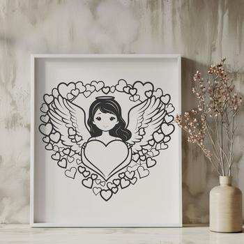 Angel silhouette with a heart in the center, designed as vector art for graphic design projects.