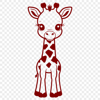 A graphic illustration of a giraffe standing in a savannah environment.