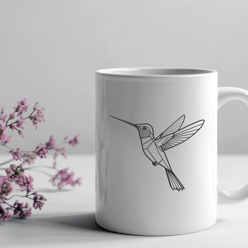 A colorful illustration of a hummingbird in flight, designed as a vector graphic for digital and print use.
