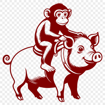 A colorful illustration of a monkey and pig combined in a single animal figure, created as a vector graphic.