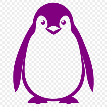 A stylized illustration of an adult penguin standing on the ice.
