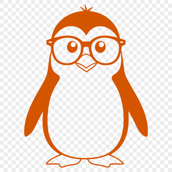 A stylized illustration of a penguin wearing glasses.