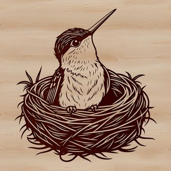 A detailed vector graphic of a hummingbird in flight, featuring bright plumage and sharp feathers.