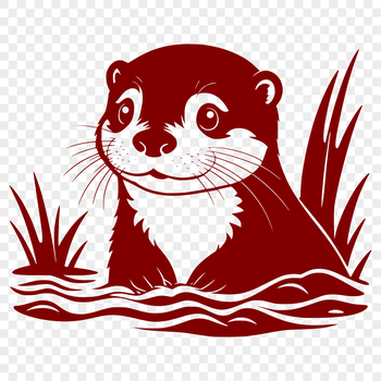 A detailed illustration of a river otter in a natural aquatic environment.