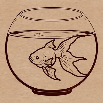 A simple illustration of a goldfish in a small bowl, suitable for use as clip art in graphic design projects.