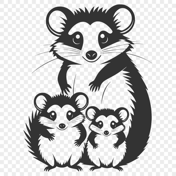 A cartoon illustration of a possum, a small wild animal in the opossum family.
