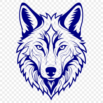 A detailed illustration of a wolf's head with sharp features and textured fur.