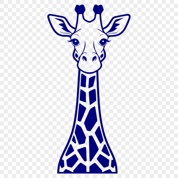 Close-up illustration of a giraffe's head with long neck and spots.