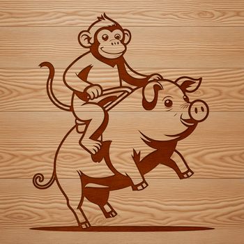 A digital illustration of a monkey-pig hybrid animal in vector format, designed for various design applications.