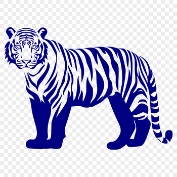 A large, standing tiger with its full body visible, depicted as a vector graphic.