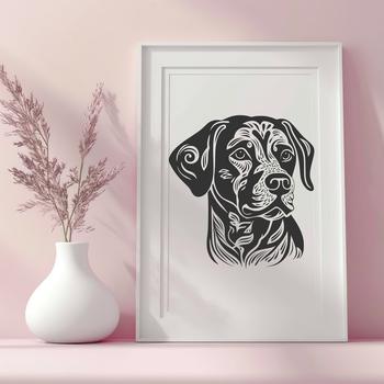 A detailed illustration of a Labrador Retriever's head with intricate details.