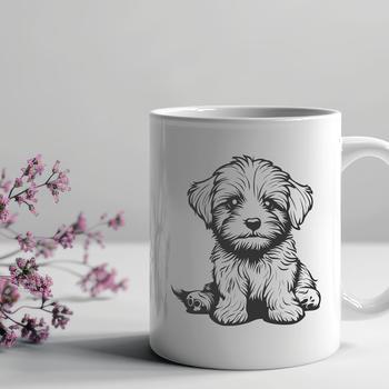 Illustrated portrait of a sitting Havanese dog breed in full body pose.