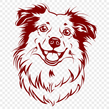 A close-up illustration of a dog's head with distinctive features.