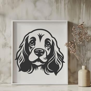 A stylized illustration of a friendly cocker spaniel dog's head.