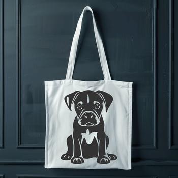 A sitting dog breed with a distinctive short coat and facial features, depicted as a vector illustration.