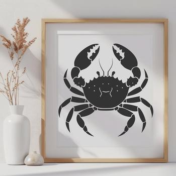 An illustration of a full-body crab in a neutral color palette.