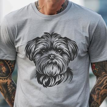 A vector illustration of a Shih Tzu's head with detailed features and facial expressions.