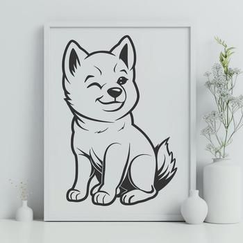 A simple line drawing of a sitting Shiba Inu dog from the front, suitable for vector art and cutting machine projects.