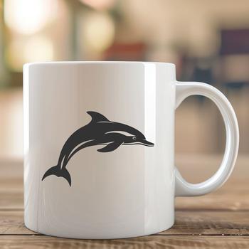 A dolphin's full body is depicted in a sleek, stylized design.