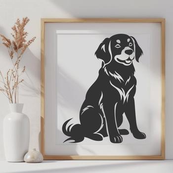 An SVG vector art design featuring a detailed golden retriever in a seated position.