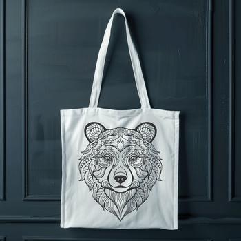 An ornate vector graphic of a bear's head featuring elaborate details and lines.
