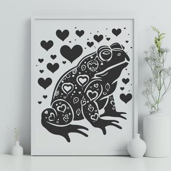 A full-body illustration of a toad featuring love hearts, suitable for vector design.