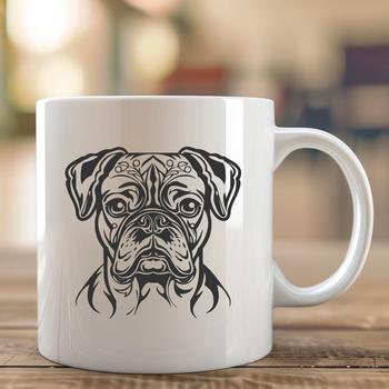 A vector illustration of a Boxer dog's head with ornate details.