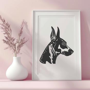 A high-resolution vector illustration of a Doberman Pinscher's head, suitable for digital design and printing.