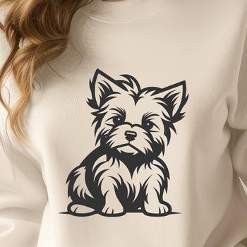 A sitting full-body illustration of a small dog breed, recognizable as a Yorkshire Terrier.