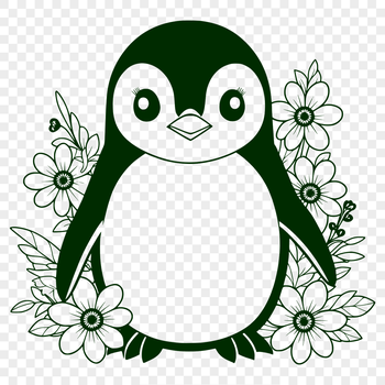 A black-and-white illustration of a penguin with bold lines.
