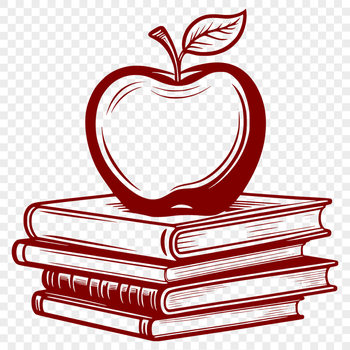 A digital illustration of a teacher's resource book with apple-themed educational content.
