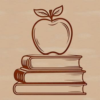 A digital illustration of an open apple book with pages and cover in vector format.