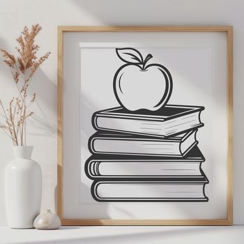A digital illustration of a book with the Apple logo, suitable for education and vector design projects.