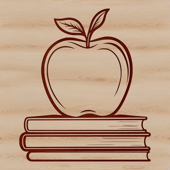 Illustration of a tablet-style book with an apple logo on the cover.