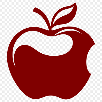 A digital illustration of a single red apple with stem and leaves.