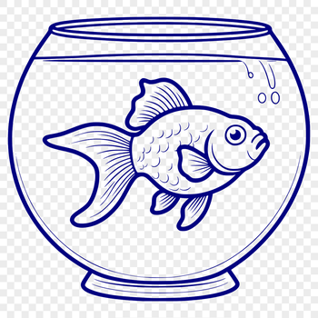 A colorfully illustrated goldfish in a fish bowl setting.