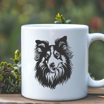 A high-quality SVG vector graphic of a Shetland sheepdog's head, suitable for digital design.